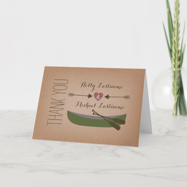 Tarjeta De Agradecimiento Rustic Canoe + Heart With Arrows Thank You Card (Anverso)