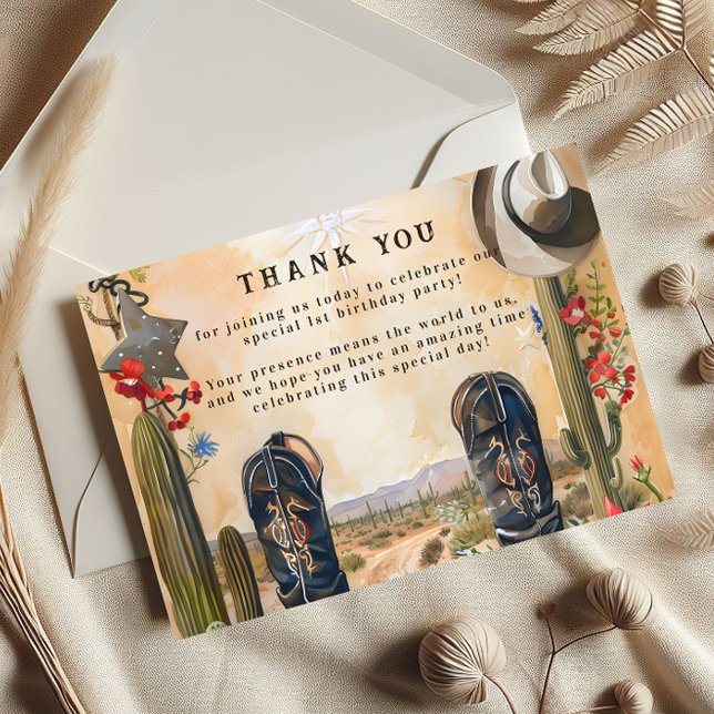 Tarjeta De Agradecimiento Rustic Cowboy 1st Rodeo Birthday (Subido por el creador)