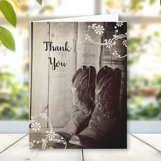 Tarjeta De Agradecimiento Rustic Cowboy Boots Floral Western Gracias (Subido por el creador)