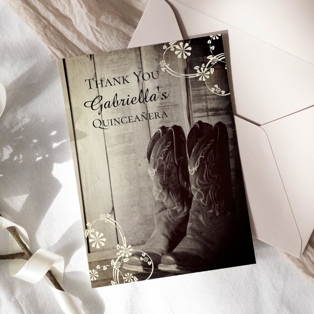 Tarjeta De Agradecimiento Rustic Cowboy Boots Western Quinceañera Gracias (Subido por el creador)
