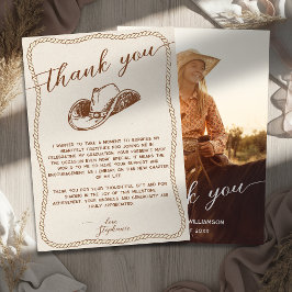Tarjeta De Agradecimiento  Rustic Cowboy Hat Photo Graduation Party Script