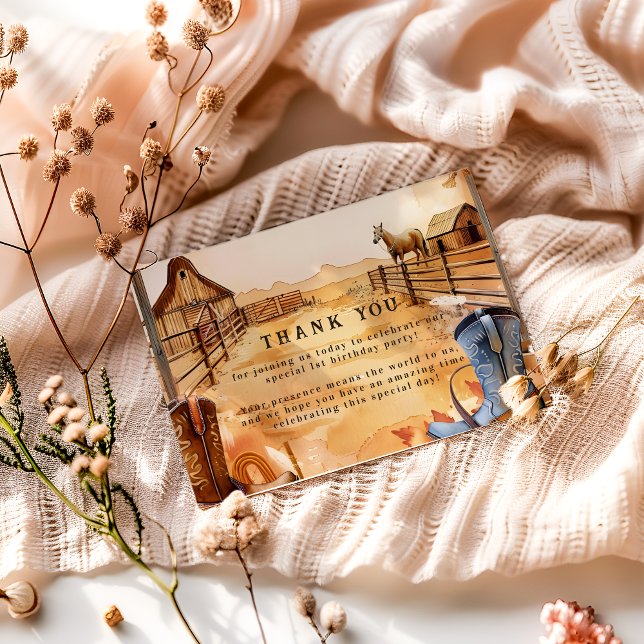 Tarjeta De Agradecimiento Rustic Cowboy Rodeo 1st Birthday Style (Subido por el creador)