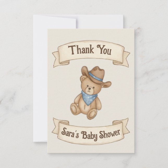 Tarjeta De Agradecimiento Rustic Cowboy Watercolor Boy Baby Shower (Anverso)