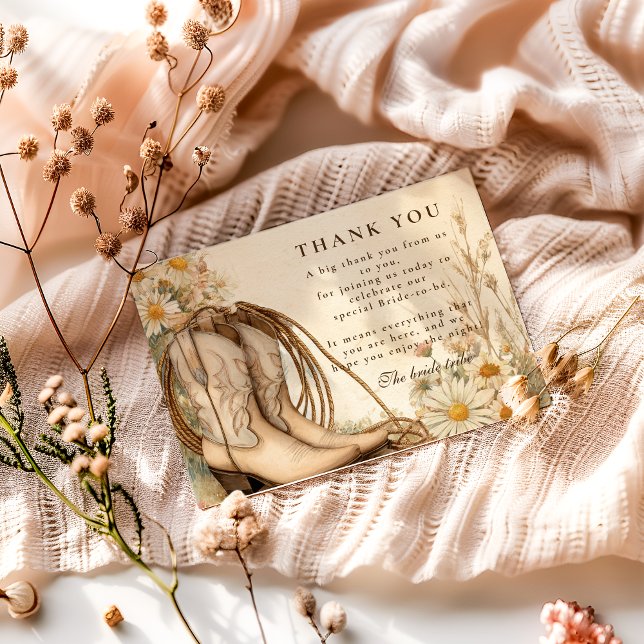 Tarjeta De Agradecimiento Rustic Cowgirl Daisy Bridal Shower (Subido por el creador)