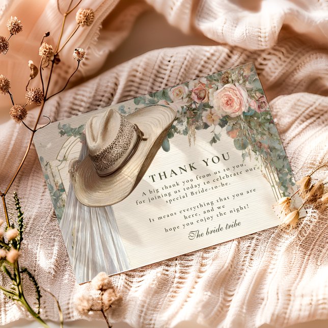 Tarjeta De Agradecimiento Rustic Cowgirl Hat Floral Bridal Shower (Subido por el creador)