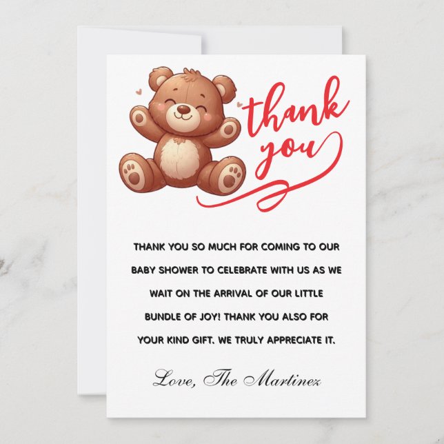 Tarjeta De Agradecimiento Rustic Cub Bear Boy Baby Shower Gracias (Anverso)