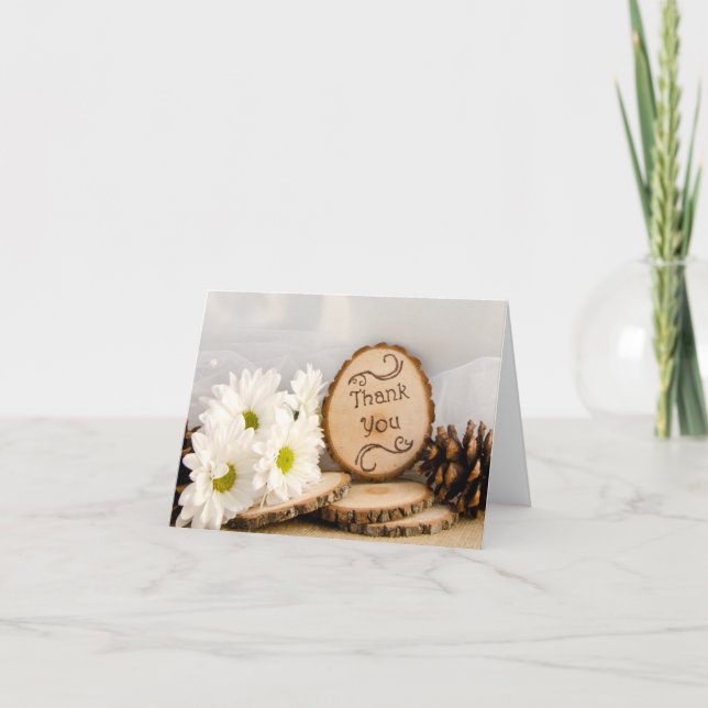 Tarjeta De Agradecimiento Rustic Daisies Woodland Boda Gracias (Anverso)