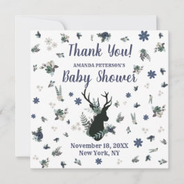Tarjeta De Agradecimiento Rustic Deer Head Blue Floral Baby Shower Gracias