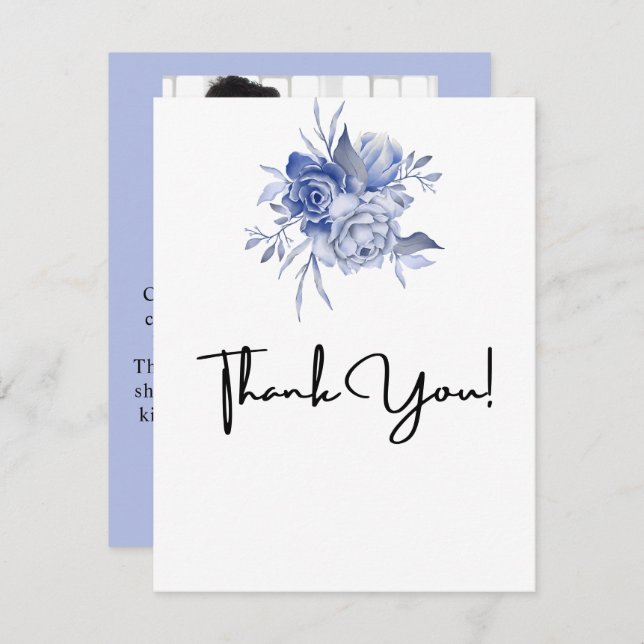 Tarjeta De Agradecimiento rustic dusty blue roses and other flowers (Anverso / Reverso)