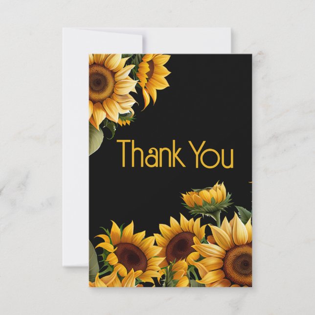 Tarjeta De Agradecimiento Rustic Elegant Sunflowers Black Birday Gracias (Anverso)