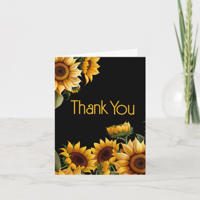 Tarjeta De Agradecimiento Rustic Elegant Sunflowers Black Birday Gracias (Anverso)
