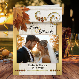 Tarjeta De Agradecimiento Rustic Fall Leaves Wedding Photo Thank You Card