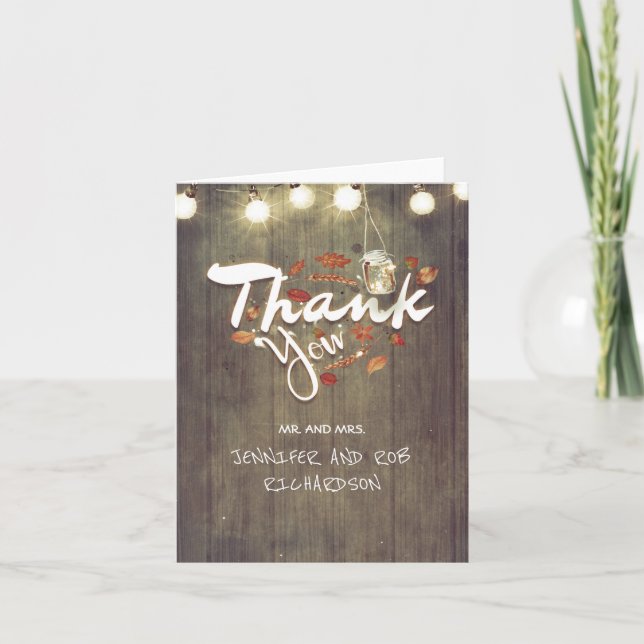 Tarjeta De Agradecimiento Rustic Fall Wedding Gracias (Anverso)