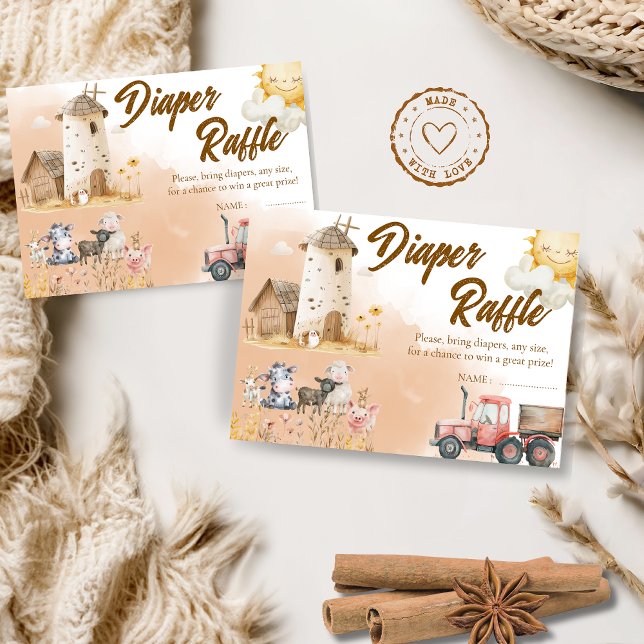 Tarjeta De Agradecimiento Rustic Farm Animal Baby Shower Diaper Raffle Card (Subido por el creador)