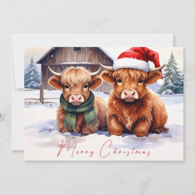 Tarjeta De Agradecimiento Rustic Farmhouse Highland Cow Christmas Card (Anverso)