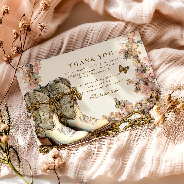 Tarjeta De Agradecimiento Rustic Floral Boots Bridal Shower (Subido por el creador)
