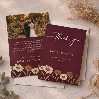 Tarjeta De Agradecimiento Rustic Floral Burgundy Wedding