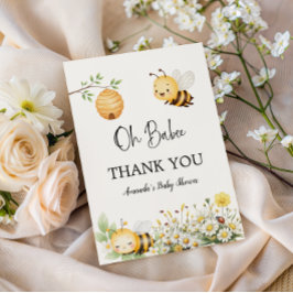 Tarjeta De Agradecimiento Rustic Floral Daisy Oh Babee Honey Bee Baby Shower