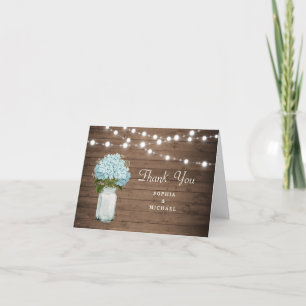 Tarjeta De Agradecimiento Rustic Floral Hydrangea Mason Jar String Luces