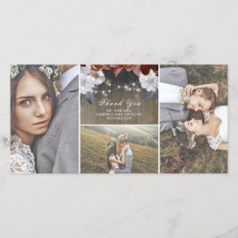 Tarjeta De Agradecimiento Rustic Floral String Lights Wood Boda Gracias