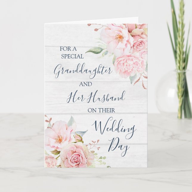 Tarjeta De Agradecimiento Rustic Floral Wedding Day Granddaughter (Anverso)