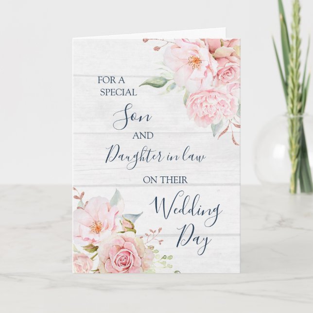 Tarjeta De Agradecimiento Rustic Floral Wedding Day Son Daughter in Law (Anverso)