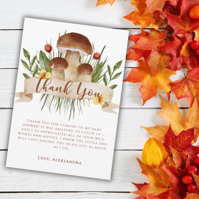 Tarjeta De Agradecimiento Rustic Flowers Mushrooms Autumn Baby Shower  (Subido por el creador)