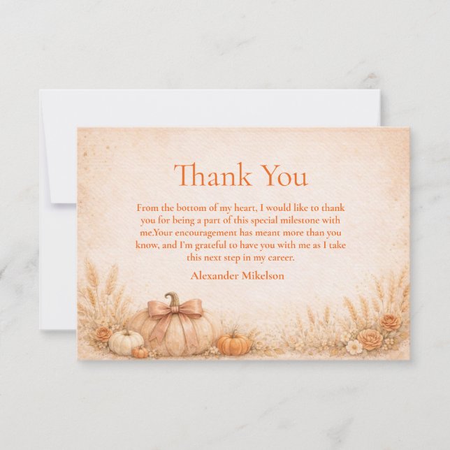 Tarjeta De Agradecimiento Rustic Gingham Pumpkin Fall Graduation (Anverso)