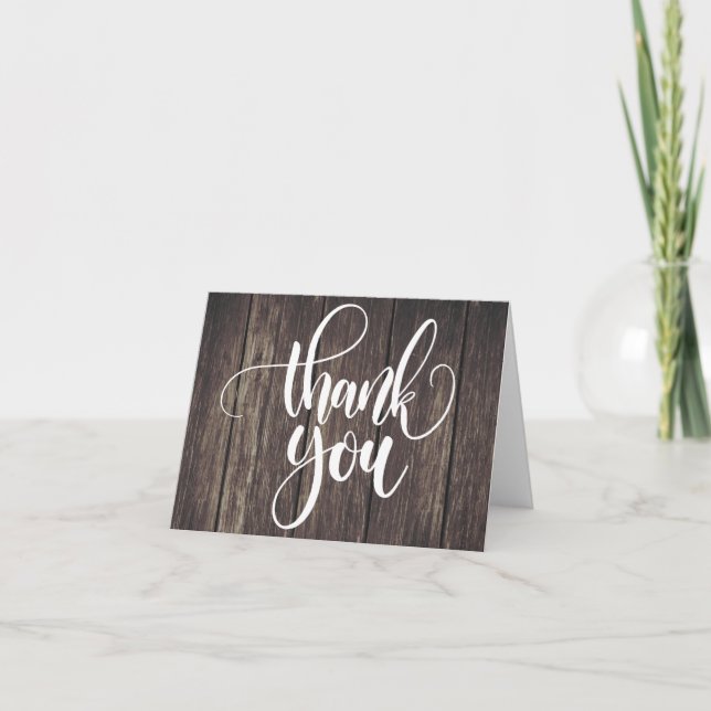 Tarjeta De Agradecimiento Rustic Gracias Brown Country Wood Wedding Party (Anverso)