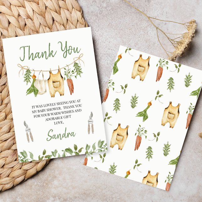 Tarjeta De Agradecimiento Rustic Green Locally Grown Baby Shower  (Locally Grown baby Shower Thank You Card, Rustic Farmers Market Baby Shower Thank You Card, Clothes)