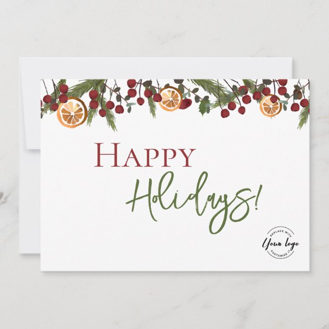 Tarjeta De Agradecimiento Rustic Holiday Greenery & Citrus Orange business  (Anverso)