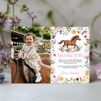 Tarjeta De Agradecimiento Rustic Horse Wildflower Girl Birthday Party Photo