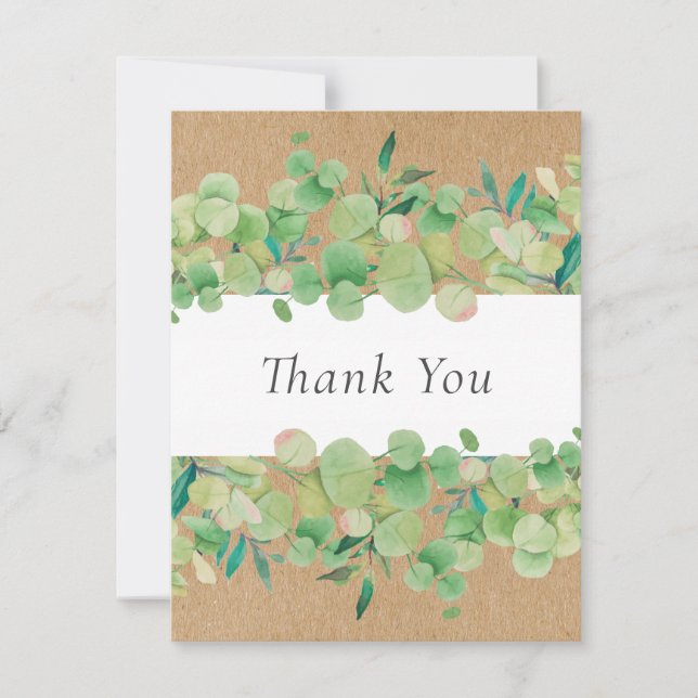 Tarjeta De Agradecimiento Rustic Kraft Business Eucalyptus Floral Gracias (Anverso)