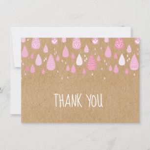 Tarjeta De Agradecimiento Rustic Kraft Gotitas Rosadas de Lluvia Gracias