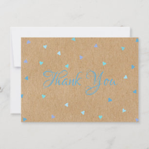 Tarjeta De Agradecimiento Rustic Kraft Letras Azules Corazón Agradecido