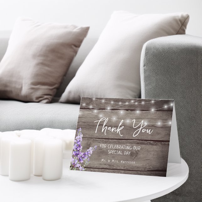 Tarjeta De Agradecimiento Rustic Lavender Wood Texture Light Wedding Photo (Rustic Lavender Wood Texture Light Wedding Photo Thank You Card)