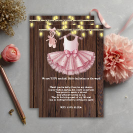 Tarjeta De Agradecimiento Rustic Little Ballerina Tutu Purpurina Baby Shower