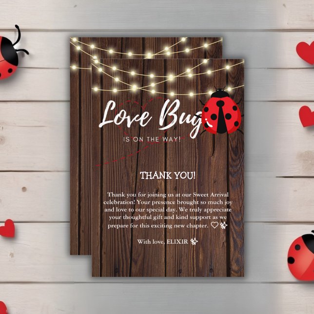 Tarjeta De Agradecimiento Rustic Love Bug Baby Shower (Subido por el creador)