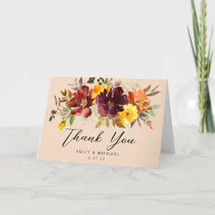Tarjeta De Agradecimiento Rustic Marsala Naranja quemado caída Wreath