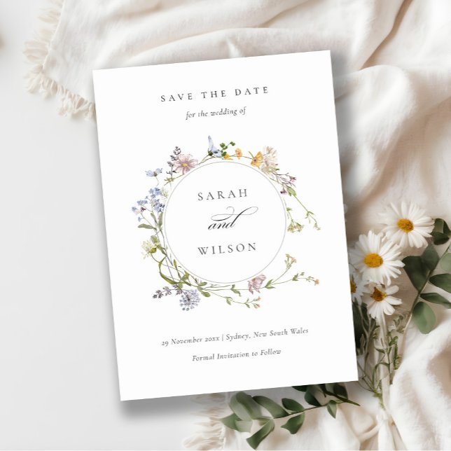 Tarjeta De Agradecimiento Rustic Meadow Floral Wreath Save The Date Invite (Subido por el creador)
