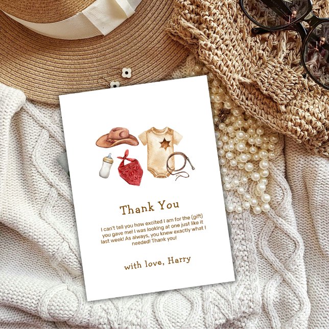 Tarjeta De Agradecimiento Rustic Modern Boho Western Cowboy Baby Shower (Rustic Modern Boho Western Cowboy Baby Shower Thank You Card)