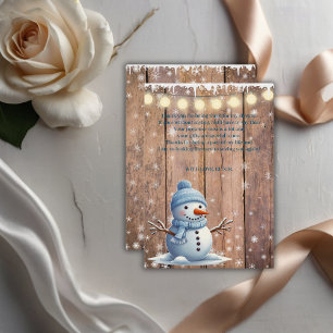 Tarjeta De Agradecimiento Rustic Modern Elegant Blue Snowman Baby Shower