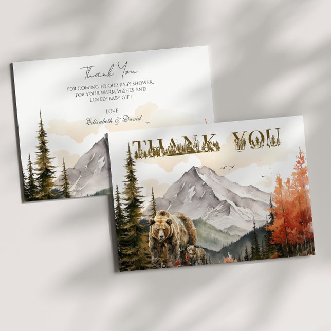 Tarjeta De Agradecimiento Rustic Mountain Bear Woodland Baby Shower (Subido por el creador)