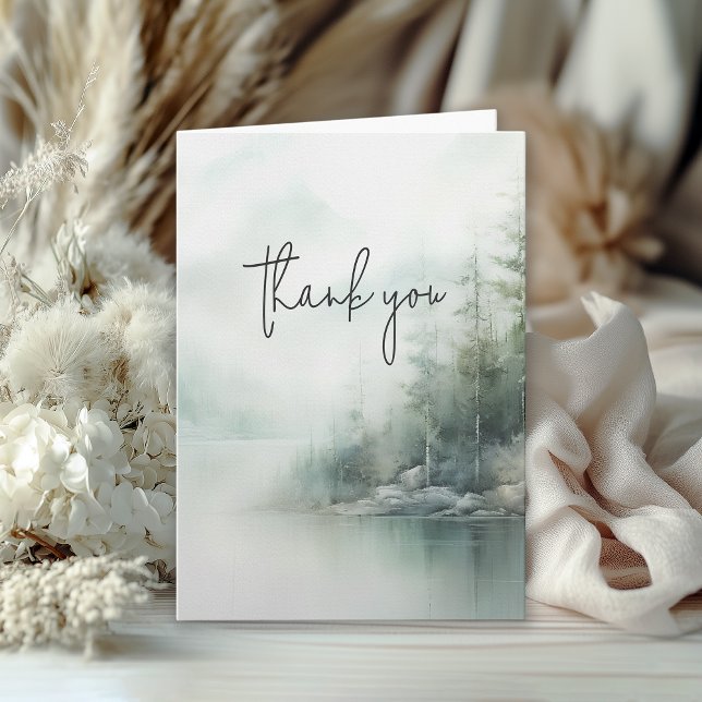 Tarjeta De Agradecimiento Rustic Mountain Lake Wedding Thank You (Subido por el creador)
