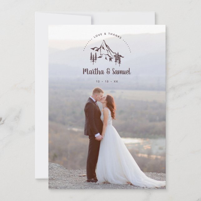 Tarjeta De Agradecimiento Rustic Mountains Landscape Romantic Photo Wedding (Anverso)