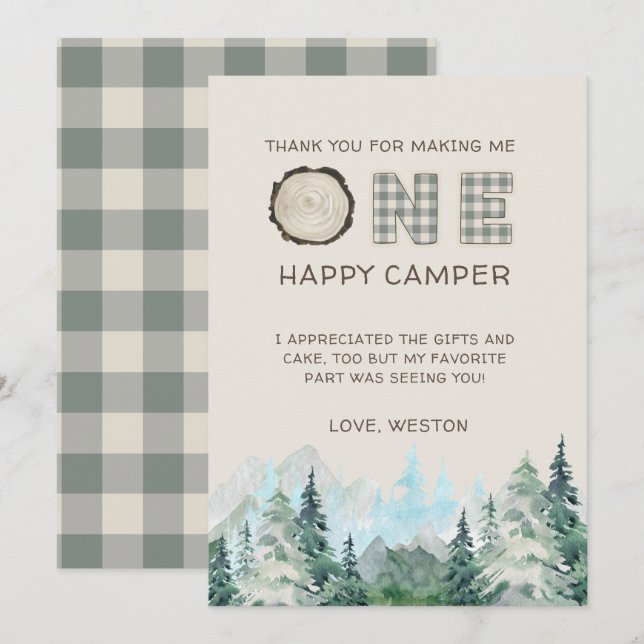 Tarjeta De Agradecimiento Rustic One Happy Camper Gracias Cartas (Anverso / Reverso)