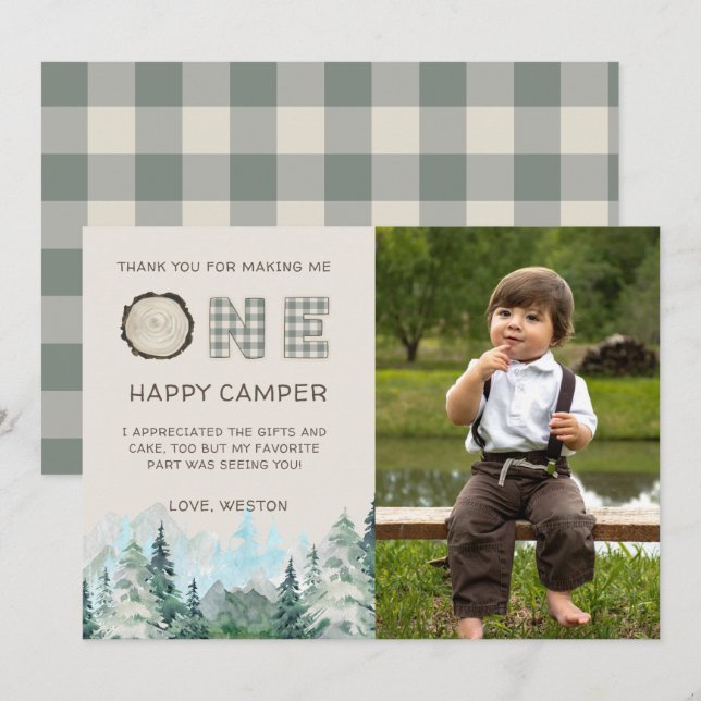 Tarjeta De Agradecimiento Rustic One Happy Camper Gracias Cartas (Anverso / Reverso)