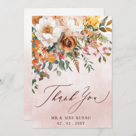 Tarjeta De Agradecimiento Rustic Orange Floral Fall Wedding