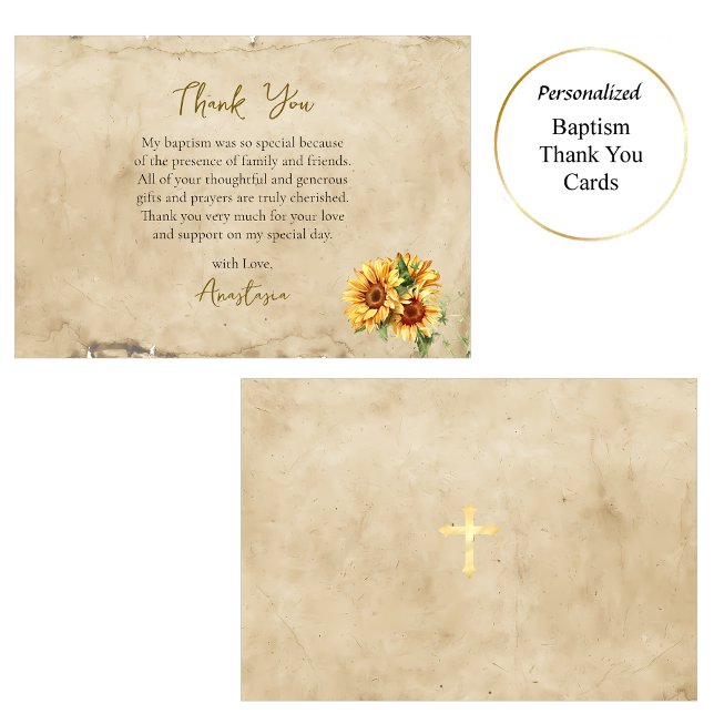 Tarjeta De Agradecimiento Rustic Parchment Sunflowers Orthodox Baptism       (Subido por el creador)