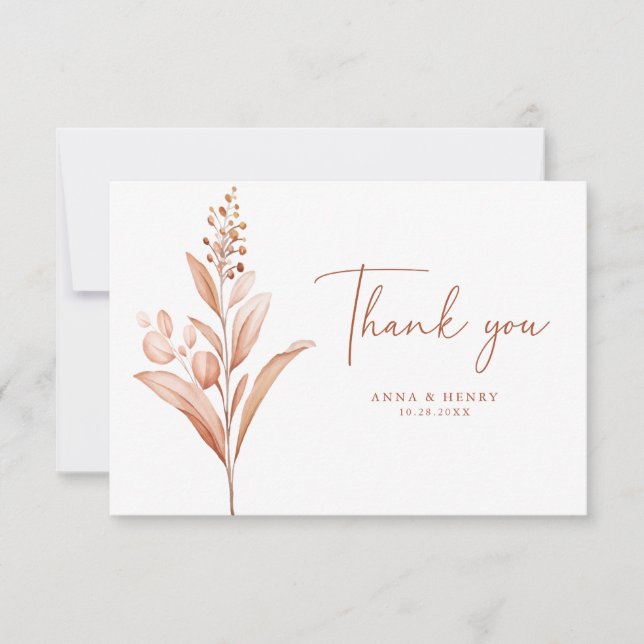 Tarjeta De Agradecimiento Rustic Peach deja a Bouquet Boda (Anverso)